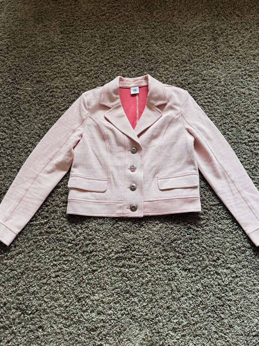 Cabi Style 1298 Pink Textured Cropped Knit Blazer Jacket Women’s Medium Preppy